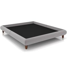 Cama Casal Queen Base Box Pés de Madeira 176cm Otto P05 Veludo Cinza - Lyam Decor