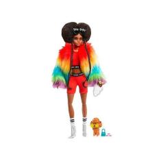 Boneca Barbie Extra Pop Punl Negra Cabelo Rosa Com Panda