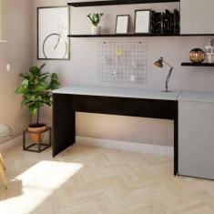 Mesa Reta Corp 25mm 160 cm Bramov Móveis Preto/Cinza Cristal