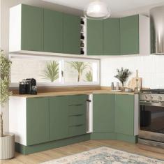 Cozinha Modulada 8 Peças 3 Aéreos 3 Balcões Adega e Toalheiro Ipanema Cabecasa Madeiramadeira Verde Folha