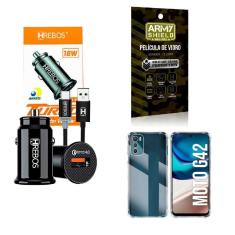 Kit Carregador Veicular + Capinha Motorola G42 + Película 3D