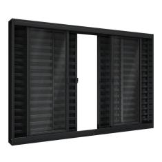 Janela de Aço Veneziana de Correr Central 6 Folhas 100x200cm Aço Pronto Riobras Preto