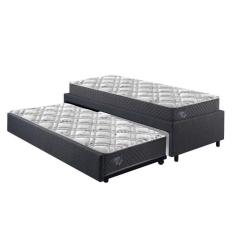 Bicama Box Solteirão 96x203 Cm Linho com Dois Colchões Adapto Molas Ensacadas Ecoflex Cinza