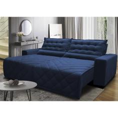 Sofá 2,62m Retrátil E Reclinável Com Molas Cama Inbox Plus Tecido Suede Velusoft Azul