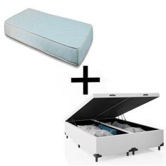 Cama Box Baú Casal 138 Bipartido - Tecido Sintético Branco com Colchão