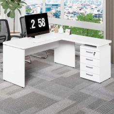 Mesa em L Escritório 1,50m Gaveteiro 4 Gavetas Pé Painel F5 - F5 Offic