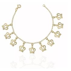 Pulseira Coroas Princesa Delicada Folheado Ouro 18k