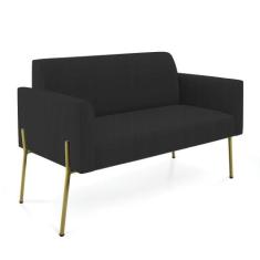 Sofá Namoradeira 2 Lugares Pé De Ferro Dourado Marisa Veludo Preto D03