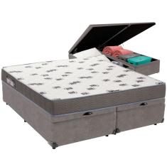 Cama Box Baú Cinza e Colchão Light Espuma D33 Queen Ortobom