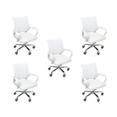 Kit 5 Cadeiras De Escritório Begonia Tela Mesh Ergonômica Branco - Ofi