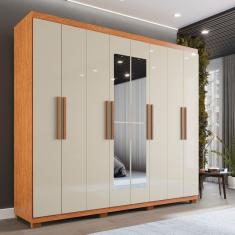 Guarda Roupa Casal 8 Portas 4 Gavetas Com Espelho Com Pés Montreal Cinamomo Off-white