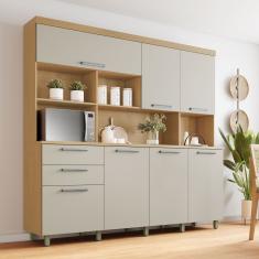 Cozinha Compacta 7 Portas 2 Gavetas Nobreza 210cm 100% Mdf Carvalho-greige