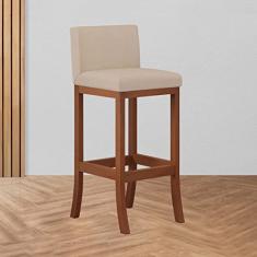 Banqueta Alta Encosto Estofado 38 x 98 Cm Ilha Espanha Madeira Maciça Castanho Suede Bege - CCS