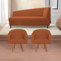 Kit Diva Recamier Heitor 160cm Lado Esquerdo e 02 Poltronas Luiza Suede Terracota