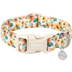 DOGWONG Coleira de tecido de girassol para cães - macio, durável, primavera, lindo colar de filhote de cachorro de verão para cães pequenos a grandes