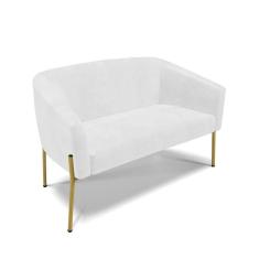 Sofá Namoradeira 2 Lugares Pé De Ferro Dourado Stella Corano Branco D03 - D`rossi