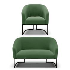 Sofá Namoradeira E Poltrona Base Industrial Preto Stella Suede D03 - D`rossi Cor Verde