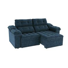 sofá 4 lugares retrátil e reclinável sierra molas veludo azul marinho 265 cm