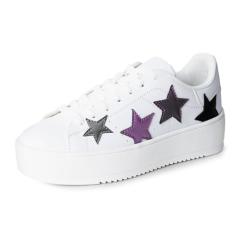 J. Adams Hero Platform Tênis feminino casual com cadarço moderno, Branco Multi Star, 38
