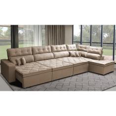 Sofá De Canto 4,80x2,36m Retrátil E Reclinável Com Molas Cama Inbox Platinum Direito Suede Bege