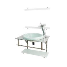 Gabinete De Vidro Para Banheiro 60Cm Inox - Mármore Branco - Cubas E G