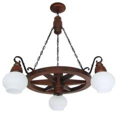 Lustre Muller  Roda Carroça  3 Lâmpadas Envelhecido 603E - LUMINARIAS 