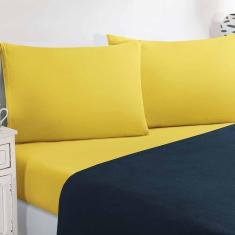 Jogo De Cama Malha Lençol 100% Algodão Gran Moratta 4 Peças King - Azul Marinho-amarelo