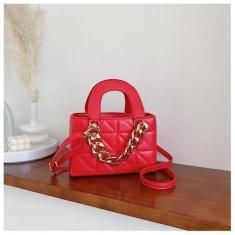 Bolsa Feminina Transversal Quadrada  Com Corrente E 2 Alças - Tem Tudo