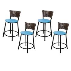 Jogo 4 Banqueta Baixa Para Cozinha Hawai Café Assento Azul - Lamar Des