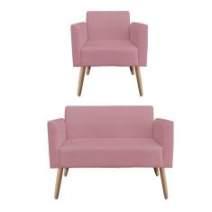 01 Namoradeira E 01 Poltrona Marisa Suede Rose