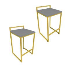 Conjunto 02 Banquetas Pietra Suede Grafite Base Dourado