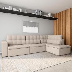 Sofá 4 Lugares Macon com Chaise Direito Veludo Marfim - Mobly