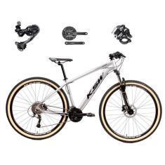 Bicicleta Aro 29 Ksw Xlt 27v K7 Câmbio Shimano Deore Freios Hidráulicos Suspensão Trava Pneus Bege-Unissex