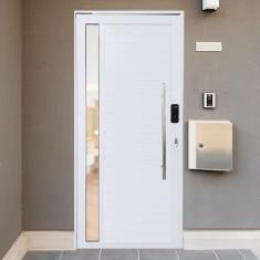 Porta Pivotante De Alumínio 210 X 100cm Com Visor E Fechadura Digital Linha 30 Esquerda Branco