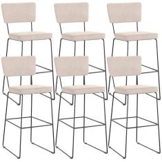 Kit 06 Banquetas Alta Para Cozinha Sala De Jantar Base Em Aço Allana L