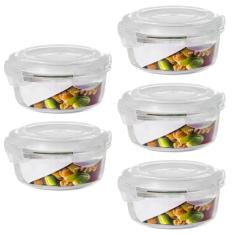 Conjunto 5 Pote Vidro 620Ml Hermético Marmita Tampa 4 Travas