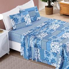 Jogo de Lençol Queen Bouti Estampado 4 Peças - Azul Sereno