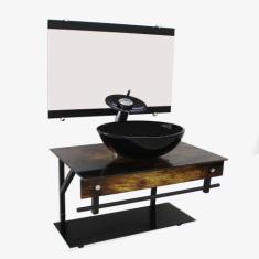 Gabinete de vidro 60cm apx com cuba redonda - madeira rústica - Cubas 