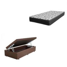 Cama Box Baú Solteiro 88 Tecido Sintético Marrom com Colchão De Espuma - D33 Ortobom iso 100 60x88x188