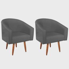 Kit 02 Poltronas Luiza Palito Mel Linho Chumbo - adj Decor