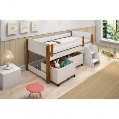 Cama Naty Branco/Mel Com 2 Baús E Escadinha