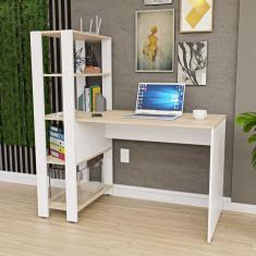 Mesa Escritório Escrivaninha 1,20m com Prateleiras Carvalho / Branco