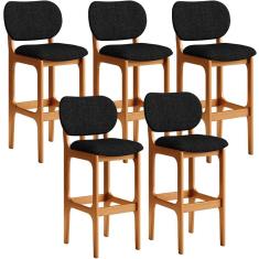 Kit 5 Banquetas Alta Betta Imbuia Linho Chumbo