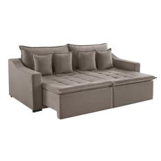 Sofá 4 Lugares 274cm Retrátil E Reclinável Amy Veludo Bege Natural