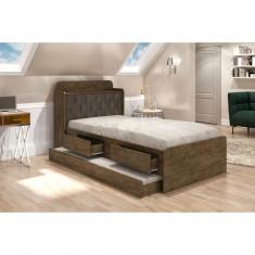 Cama Tamires Solteiro 0,88cm Com Auxiliar Castanho Com Capitonê Nogal Dois Colchões- Cambel
