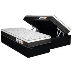 Cama Box Baú Solteiro: Colchão Ortopédico Plumatex Falcon Ultra Firme + Base CRC Suede Black (88x188)