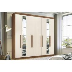 Guarda Roupa Casal 8 Portas (2 c/ Espelho) e 4 Gavetas Master New 8.4 Jatobá/Areia - Santos Andirá