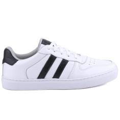 Tenis Masculino Sapatenis Em Couro Branco Com Preto Mr Gutt
