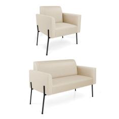 Sofá Namoradeira e Poltrona Pé de Ferro Preto Marisa Corino D03 - D`Rossi