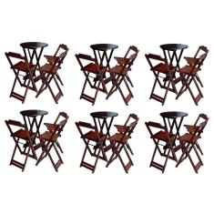 Kit 6 Jogos de Mesa Bistrô de Madeira Dobrável com 3 Banquetas - Imbuia